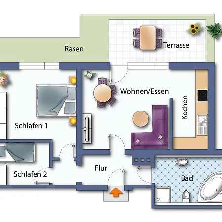 Aviva Ankerplatz - Familien-oase Mit Gartenterrasse Und 2 Schlafzimmern 보드만루드비히샤펜